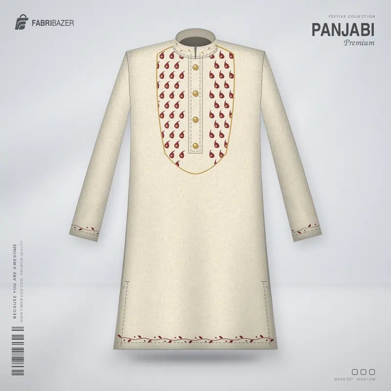 Festive Panjabi – Cream Embroidered
