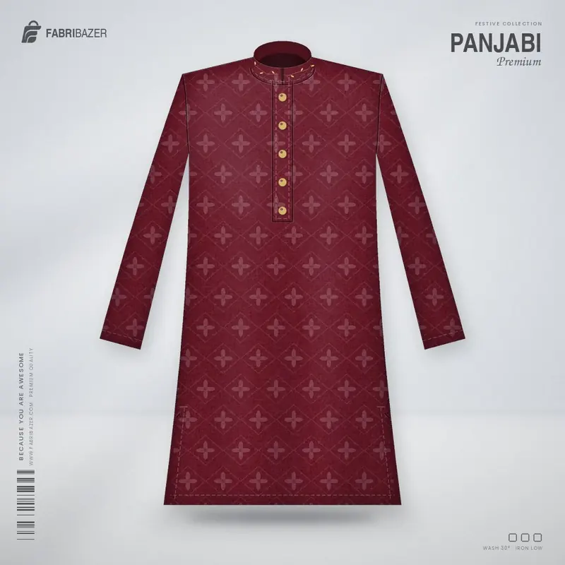 Premium Panjabi – Maroon Jacquard